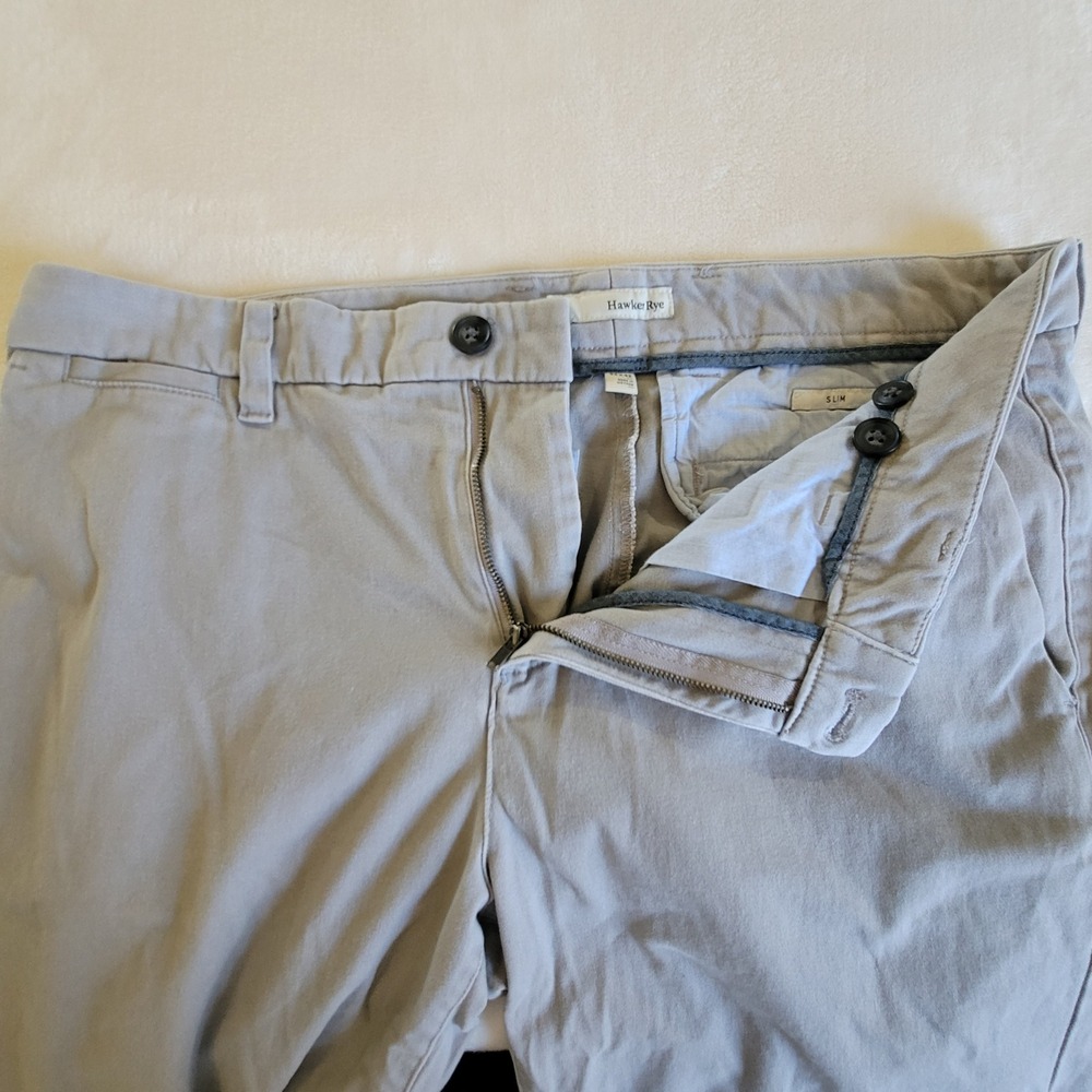 Hawker Rye Chino Pants Mens 34x32‎ Grey Slim Fit Stretch Cotton Twill Trousers - Picture 9 of 11